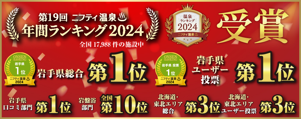 ニフティ温泉　第19回　年間ランキング2024　各部門受賞